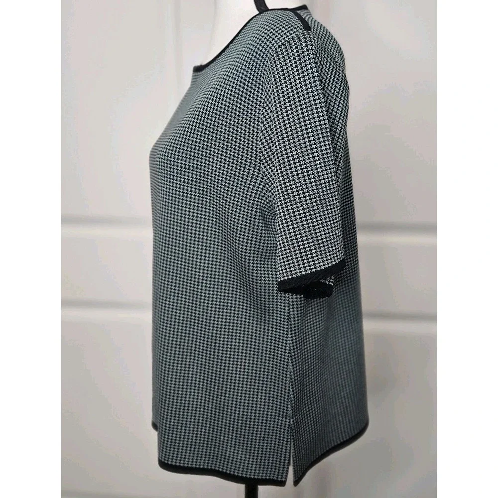 Misook Petite Shortsleeve Sweater Houndstooth Pullover Size Medium Contrast Trim